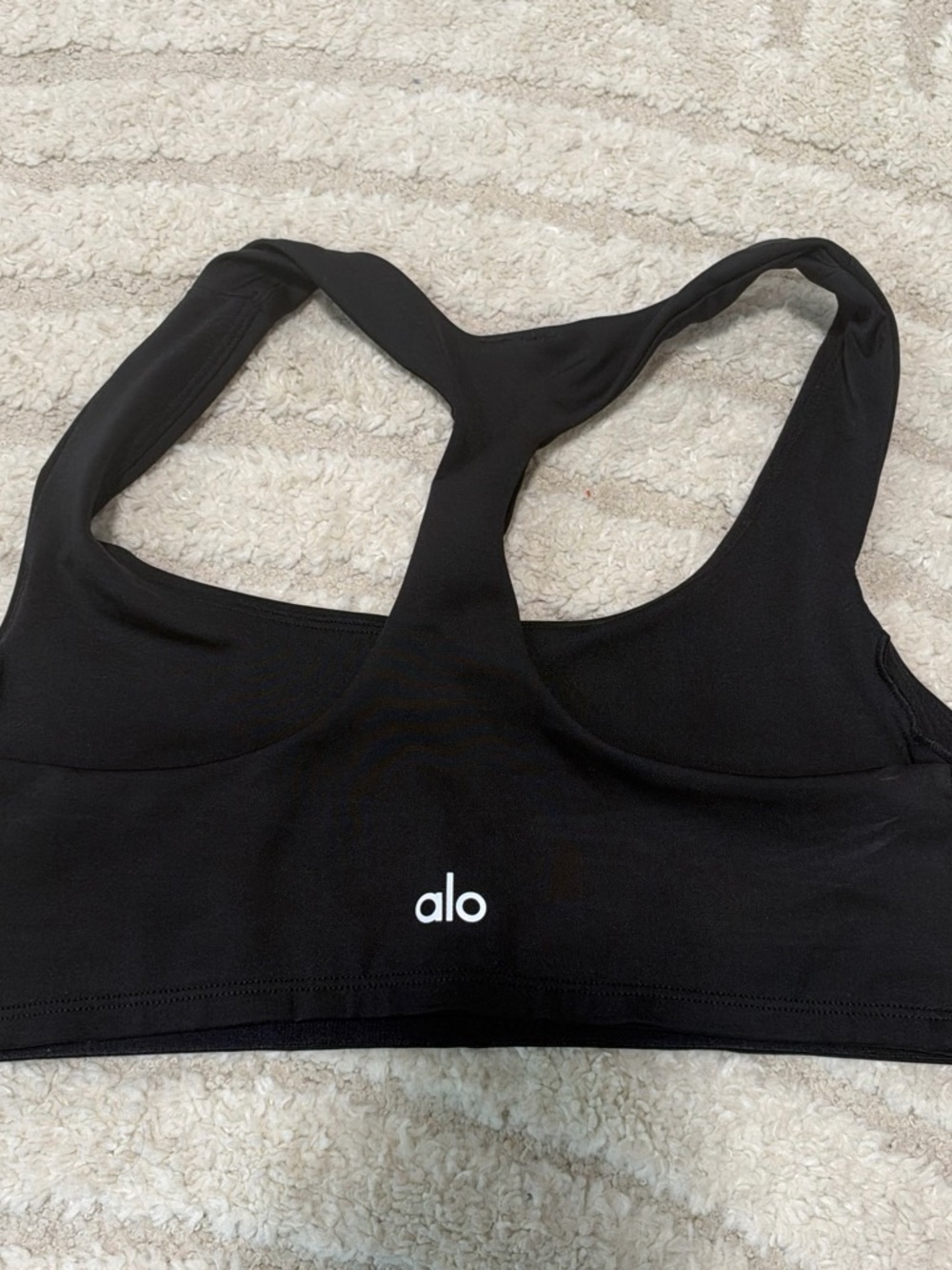 ALO Yoga Black Racerback Sports Bra with White Logo